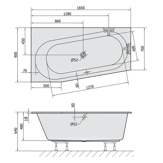 ASTRA WL SLIM wanna asymetryczna 165x90cm akryl