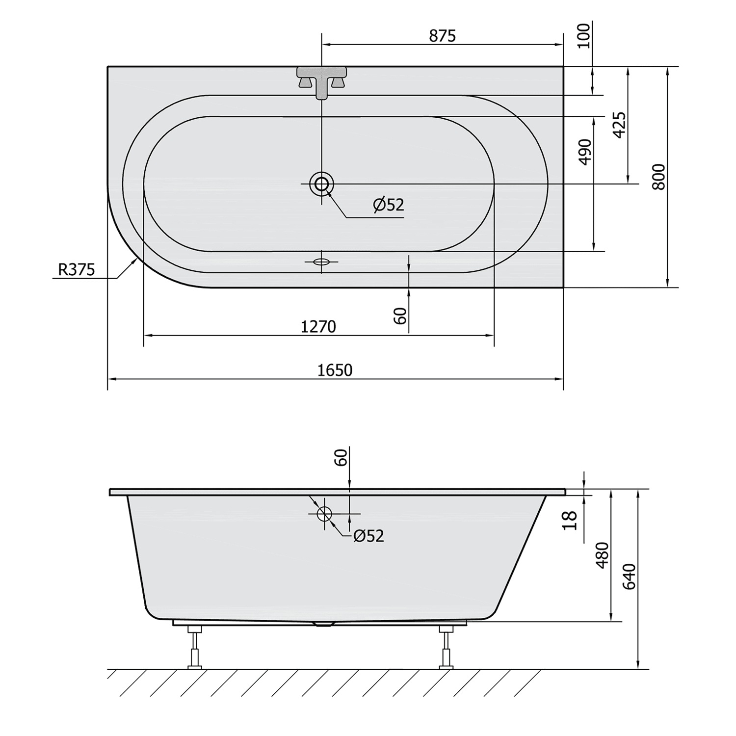 ASTRA R SLIM wanna asymetryczna 165x80cm akryl