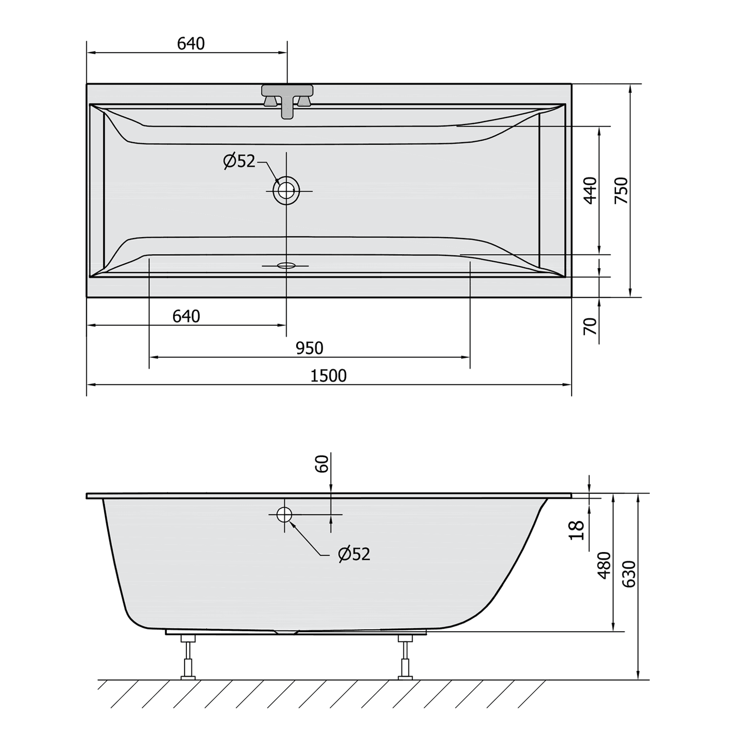 CLEO SLIM wanna prostokątna 150x75cm biała