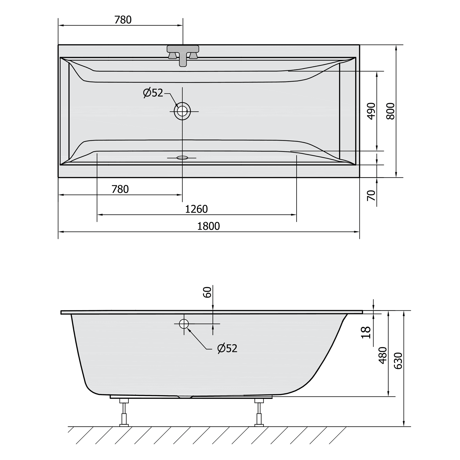 CLEO SLIM prostokątna wanna akrylowa 180x80 cm