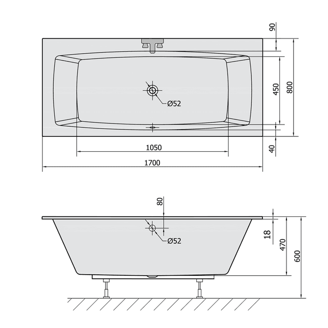 KVADRA SLIM wanna prostokątna 170x80cm (biała)