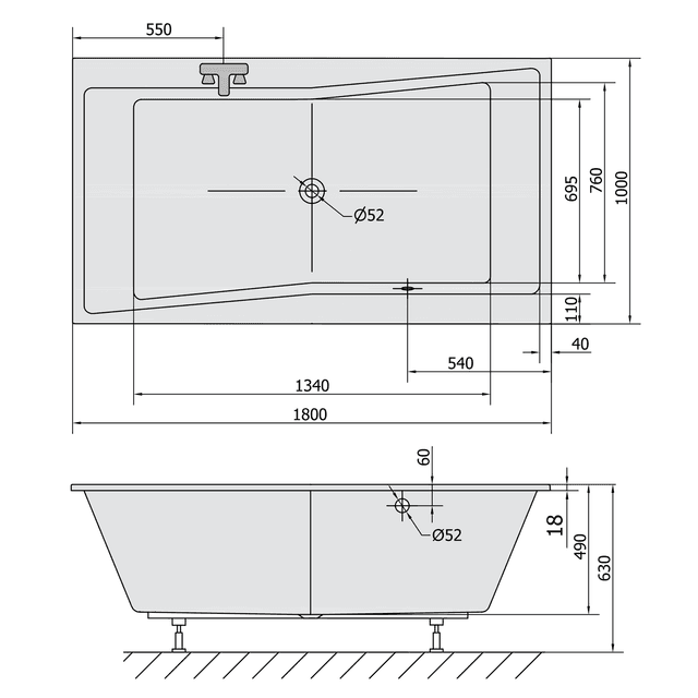 QUEST SLIM wanna prostokątna 180x100 cm - akryl Lucite