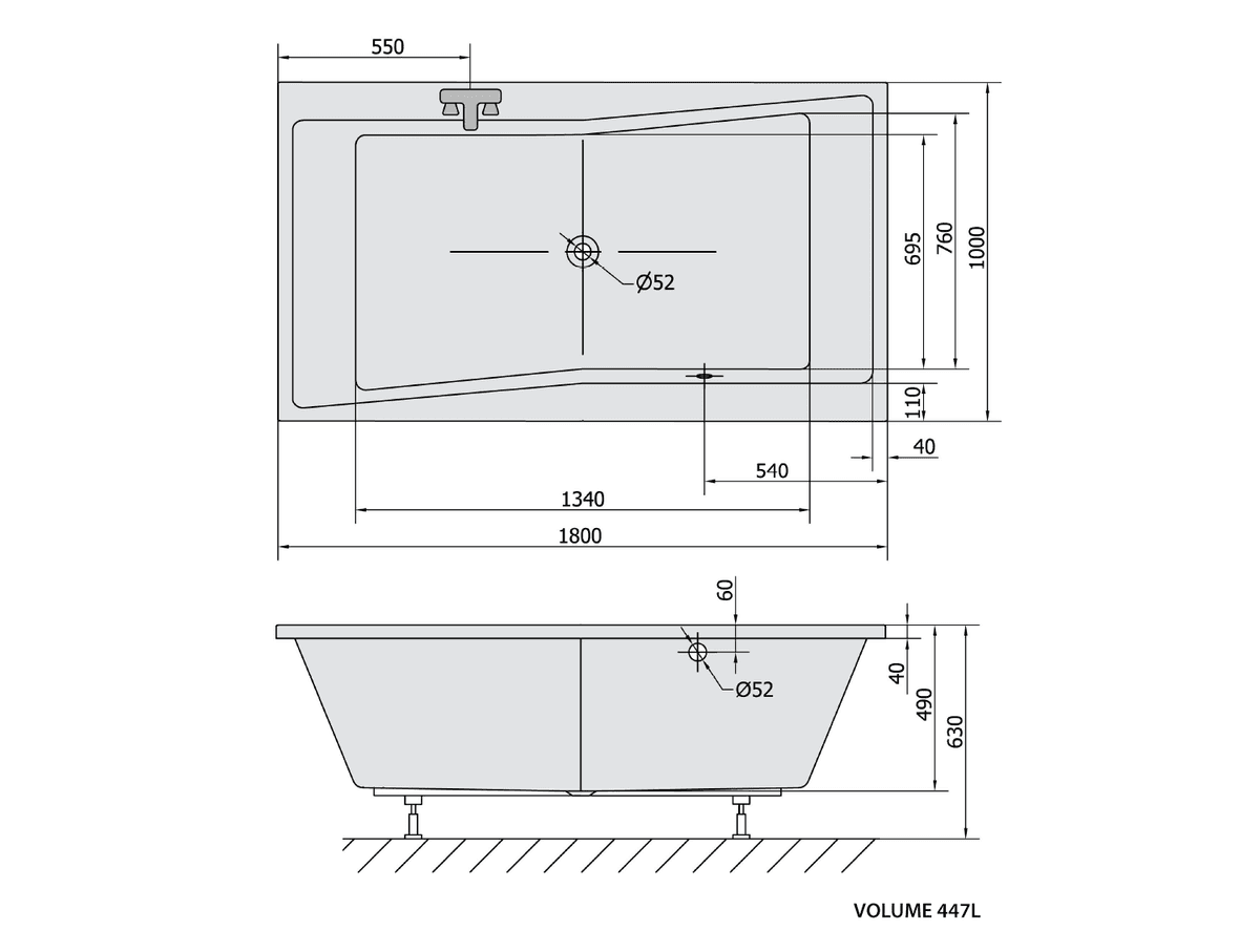 QUEST prostokątna wanna 180x100cm czarny mat