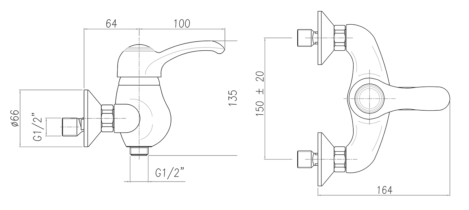 KIRKÉ chrom bateria prysznicowa 150 mm (bez akcesoriów)