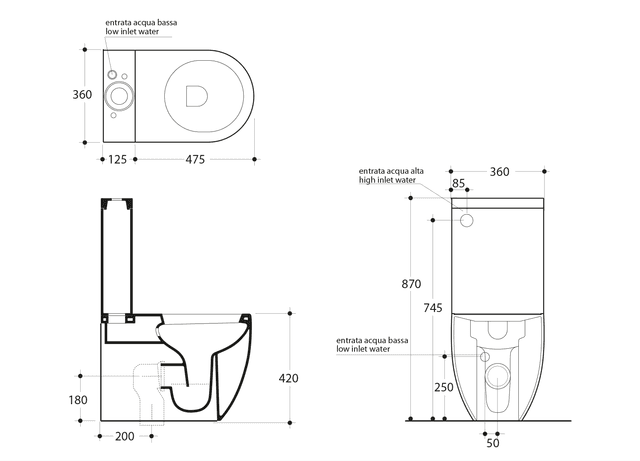 FLO WC kombi 36x43x60cm z montażem, dolny/tylny odpływ