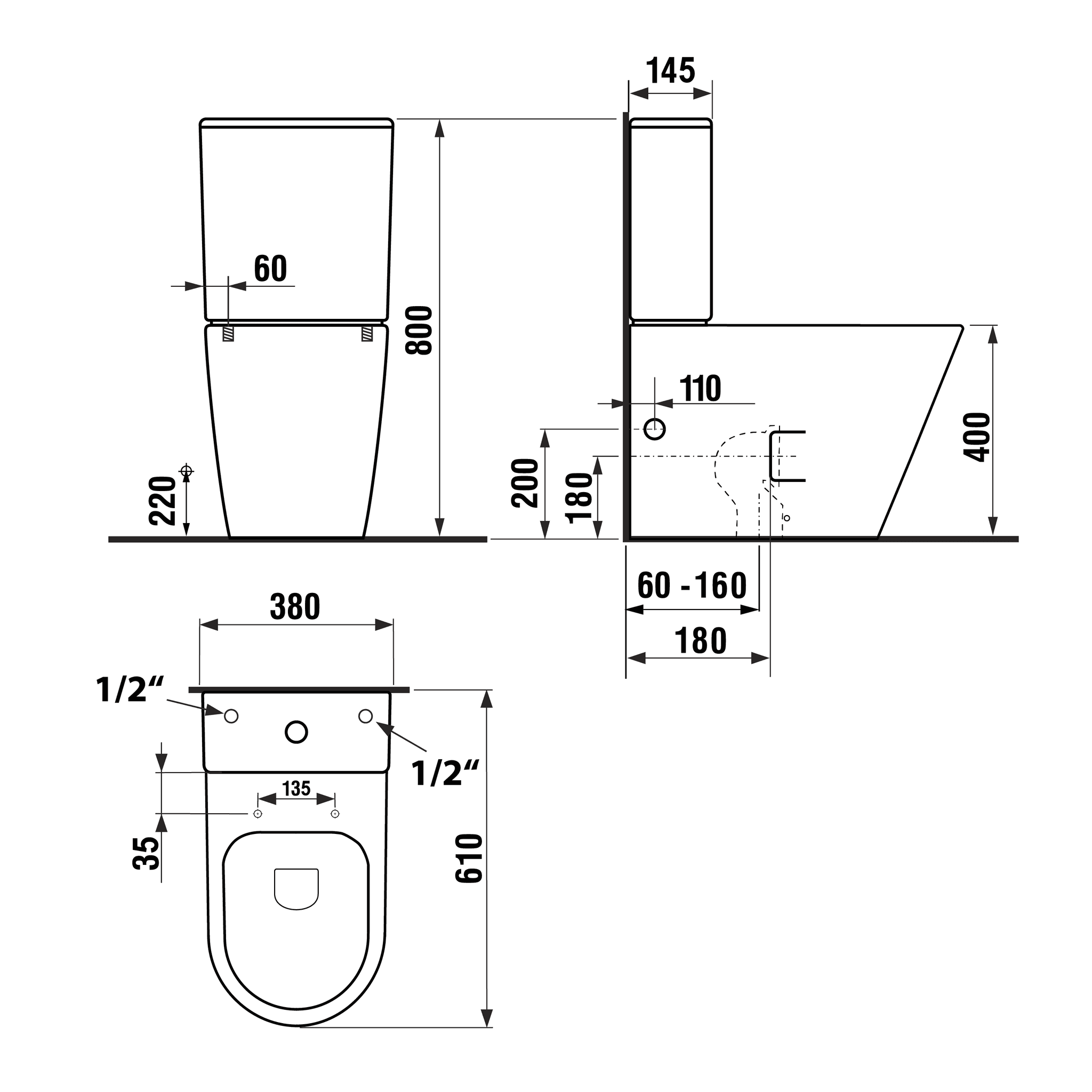 PACO RIMLESS kompakt WC z uniwersalnym odpływem