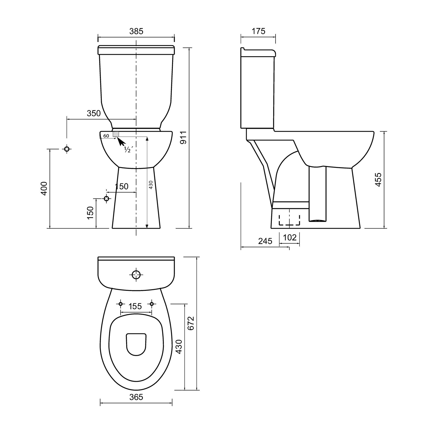 Kompakt WC dla niepełnosprawnych 36,3x67,2cm, dolny odpływ