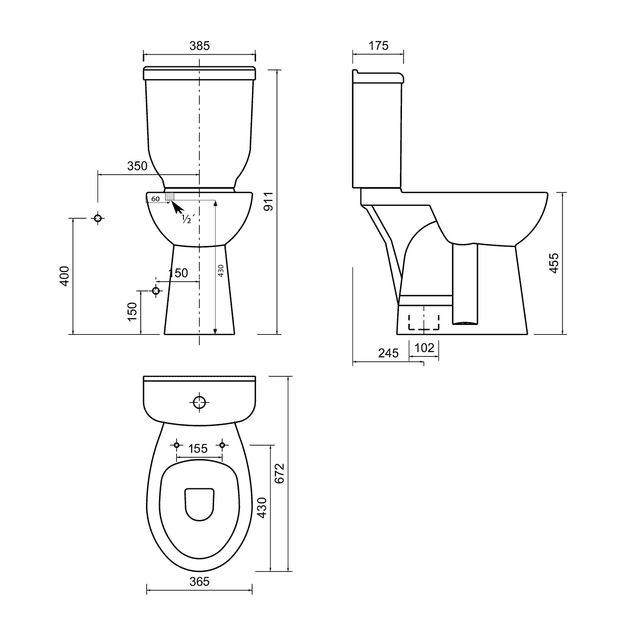 Kompakt WC dla niepełnosprawnych 36,3x67,2cm z dolnym odpływem