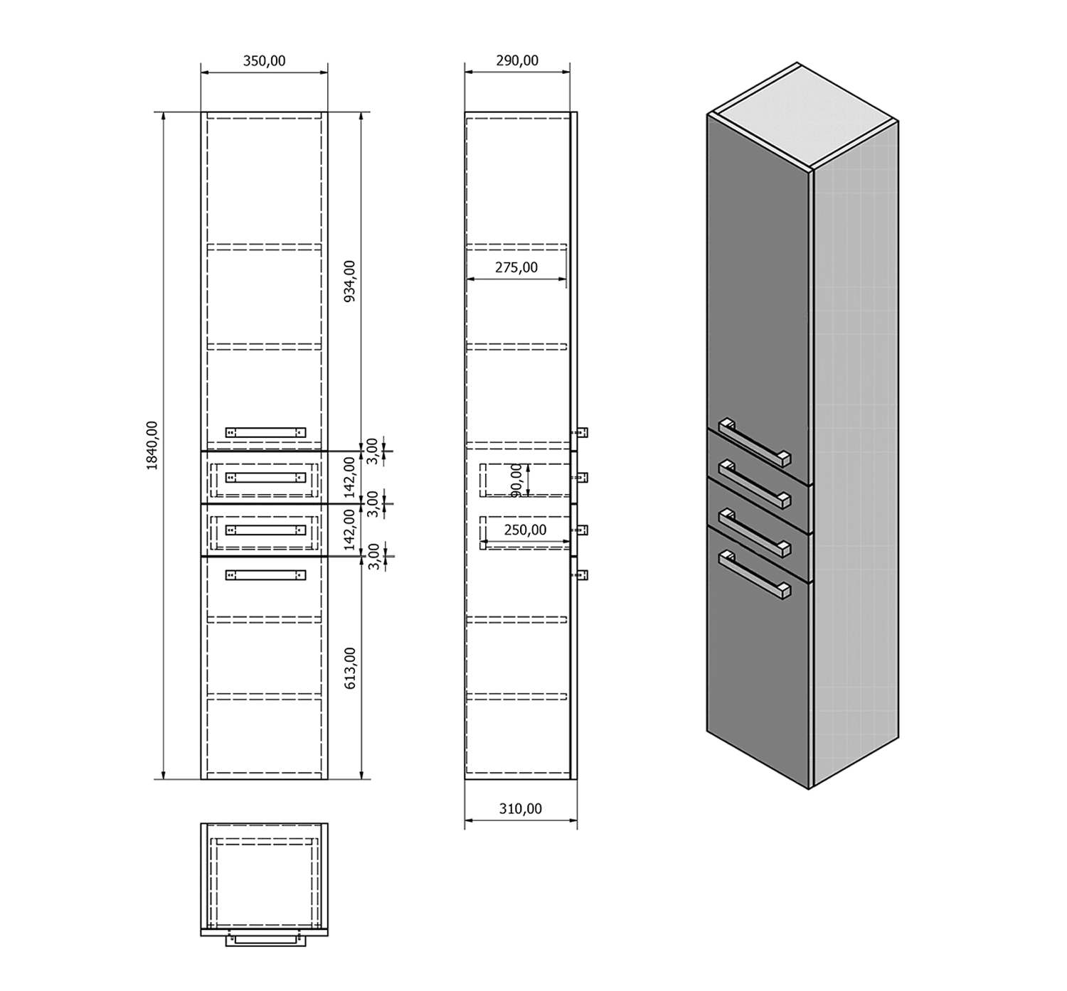 VEGA szafka wysoka 35x184x31 cm, dąb platin