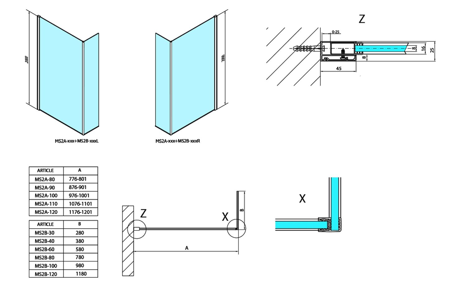 MODULAR SHOWER ścianka do montażu, 1100 mm, Antidrop