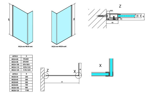 MODULAR SHOWER ścianka do montażu, 1100 mm, Antidrop
