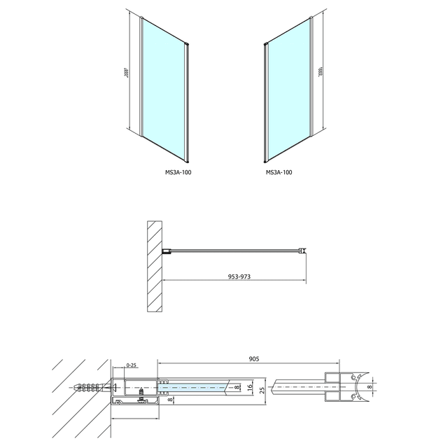 MODULAR SHOWER ścianka do panela obrotowego 1000 mm