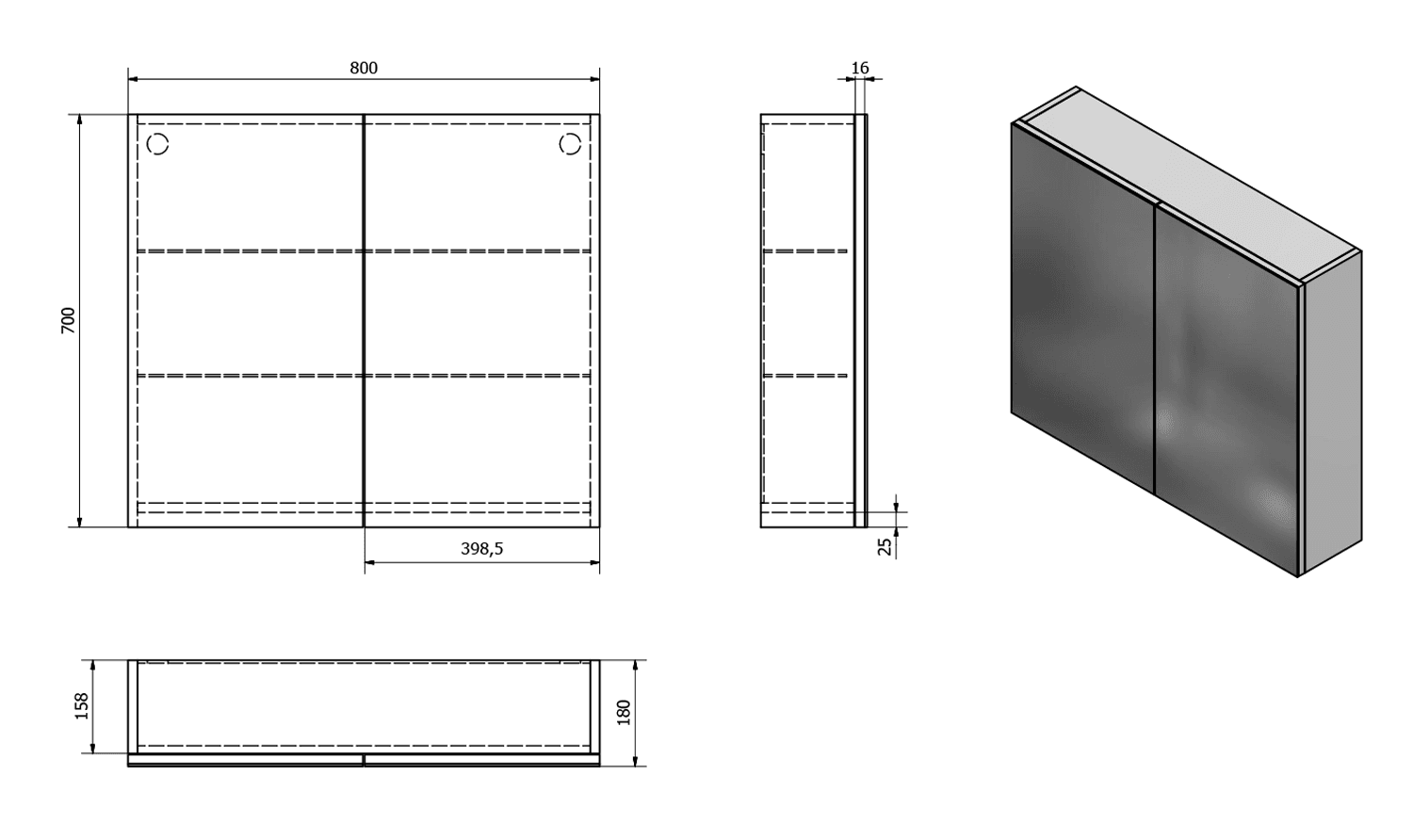 VEGA szafka z lustrem, 80x70x18 cm, biała