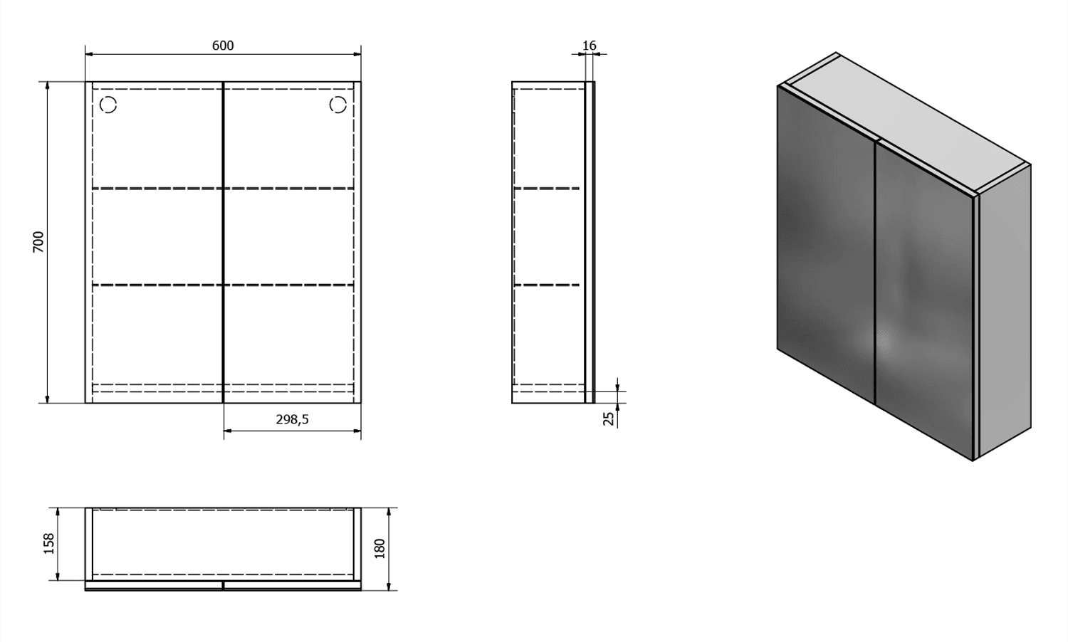 VEGA szafka z lustrem 60x70 cm, biała z zawiasami samohamowanymi