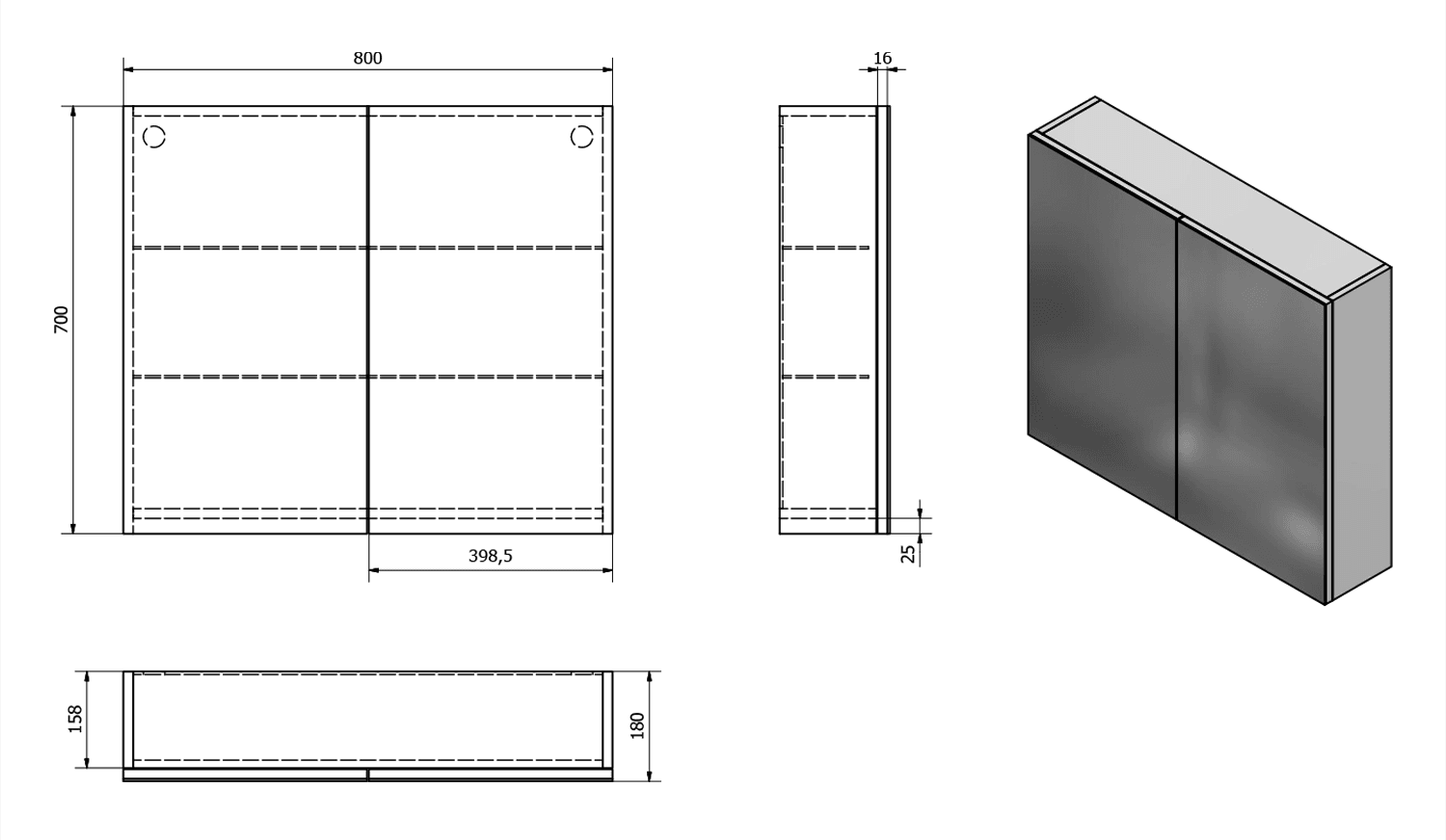 VEGA szafka z lustrem 80x70x18cm dąb platin