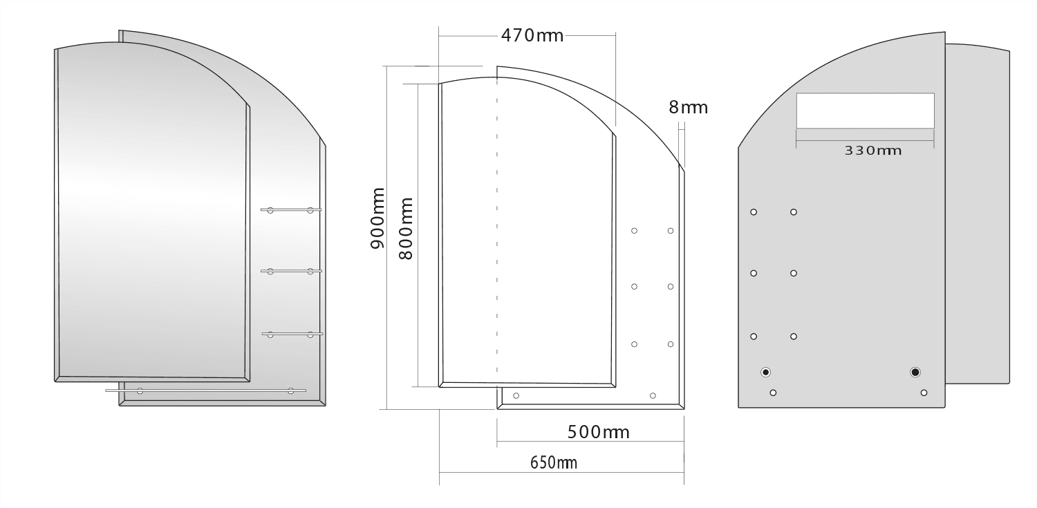 WEGA lustro z półkami 650x900mm, zaokrąglone rogi