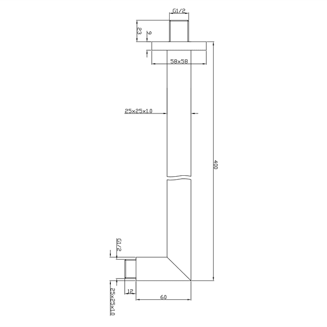 Ramię deszczowni 400mm wysokie chromowane