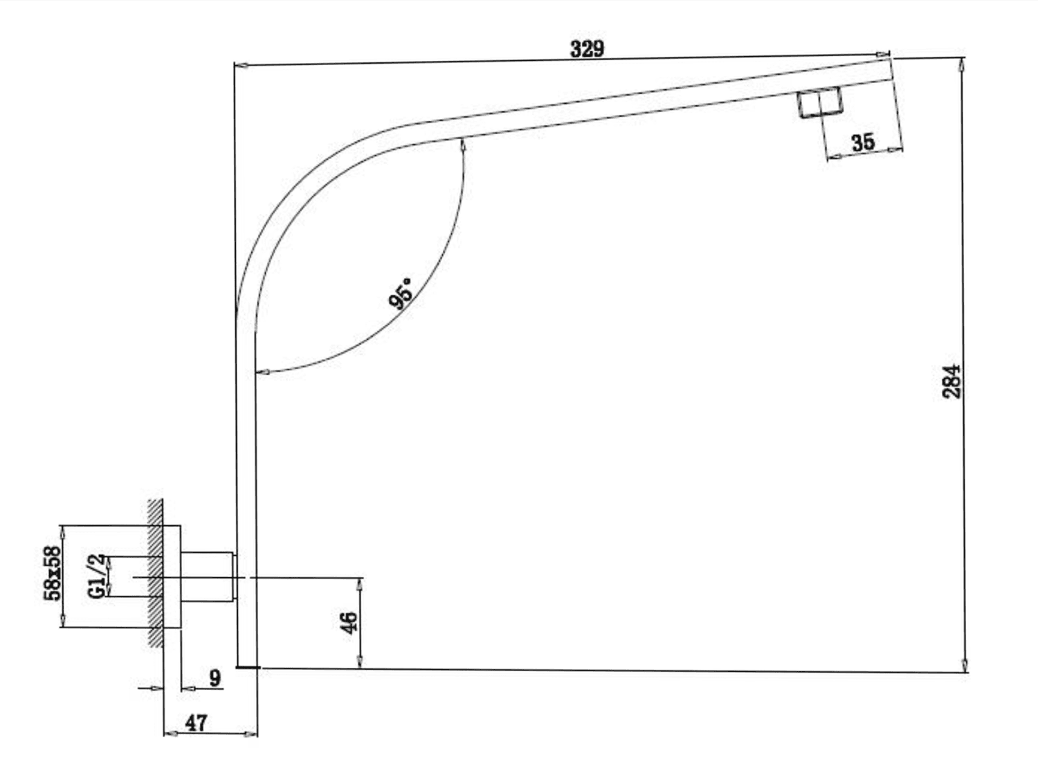 Ramię prysznicowe 329mm chromowane