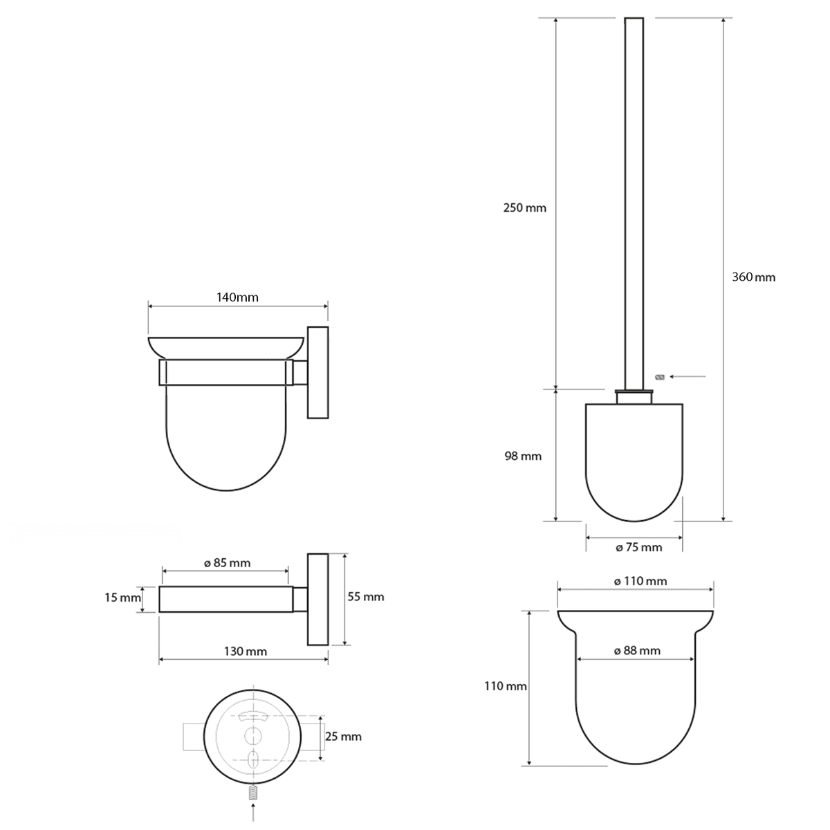 X-STEEL szczotka WC naścienna, stal nierdzewna szczotkowana (104113015)