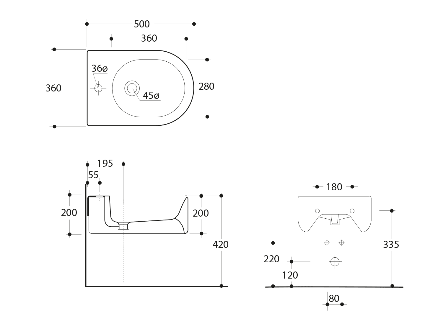 FLO bidet wiszący 36,5x20x50 cm - nowoczesny design