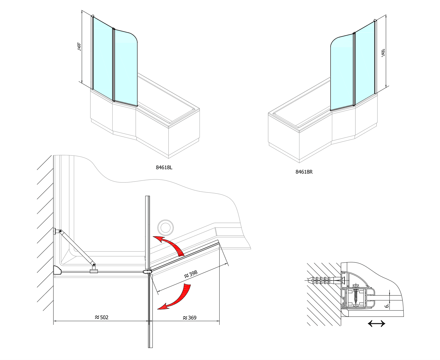 PALOMA parawan wannowy 900mm, szkło czyste Antidrop