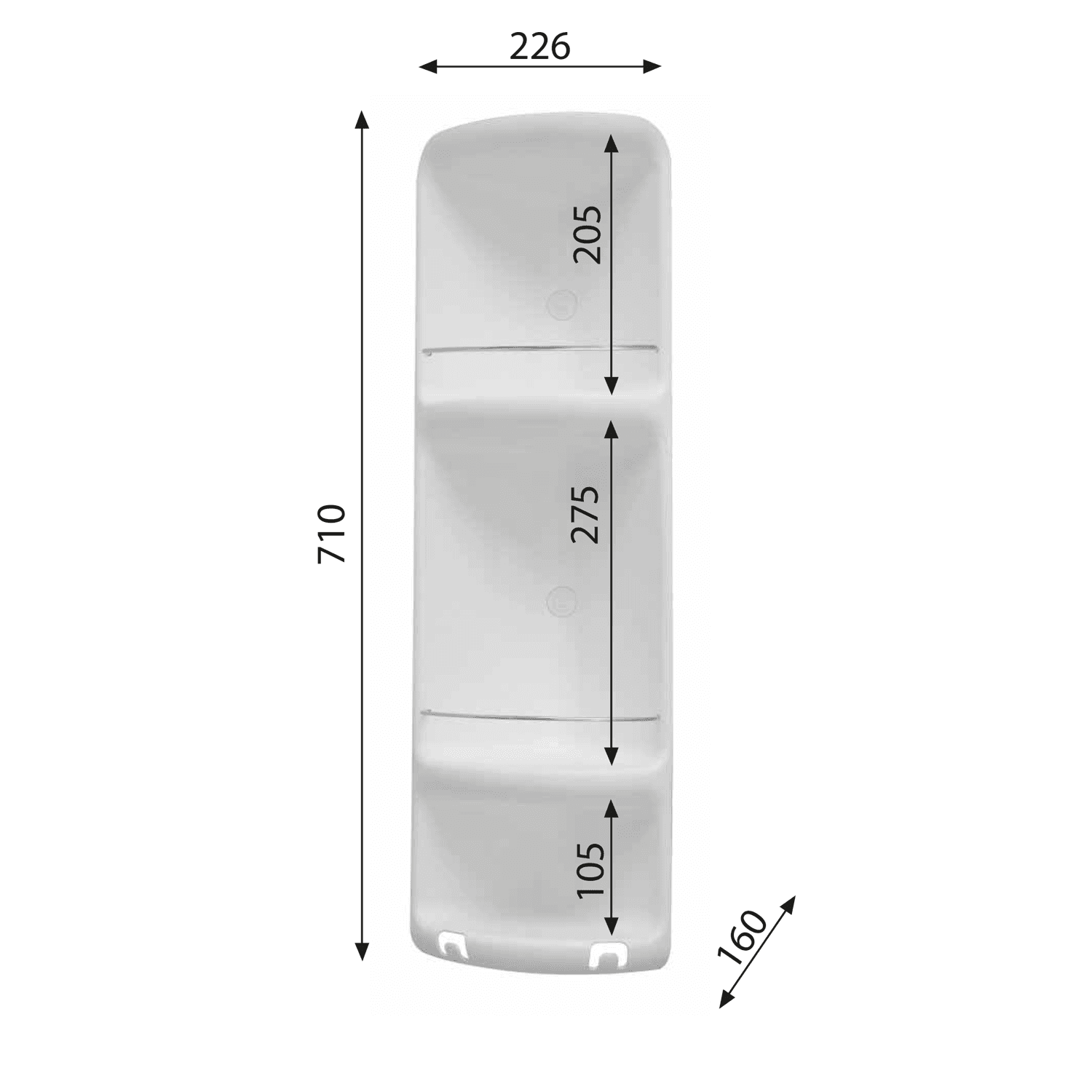 CAESAR potrójna półka narożna 226x710x160 mm ABS