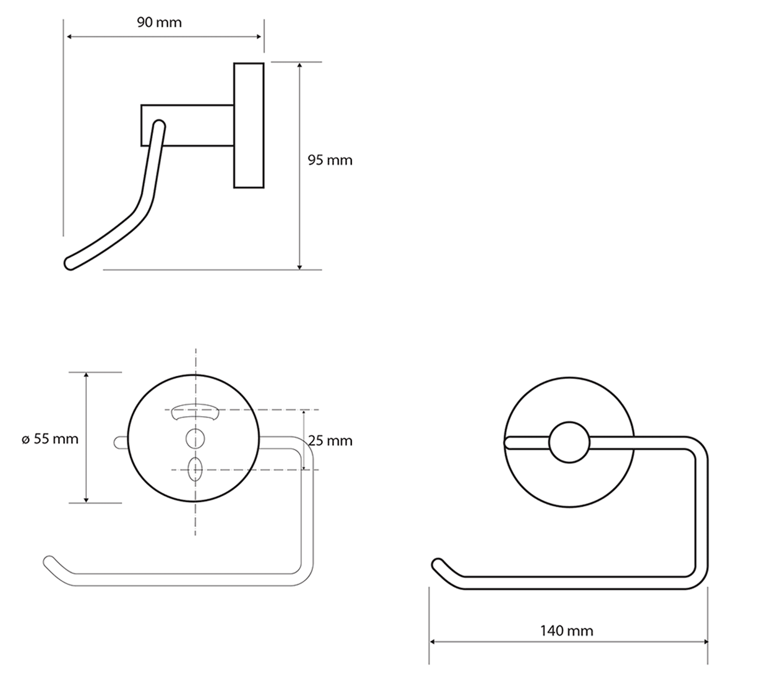 X-ROUND BLACK wieszak na papier toaletowy, czarny (104112040)