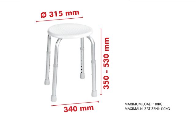 Taboret łazienkowy regulowany 350-530 mm