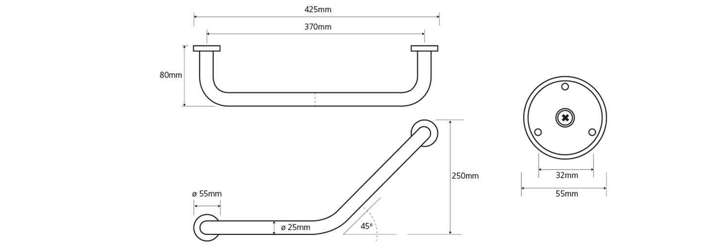 Poręcz kątowa 430x210mm, stal nierdzewna (106107021)