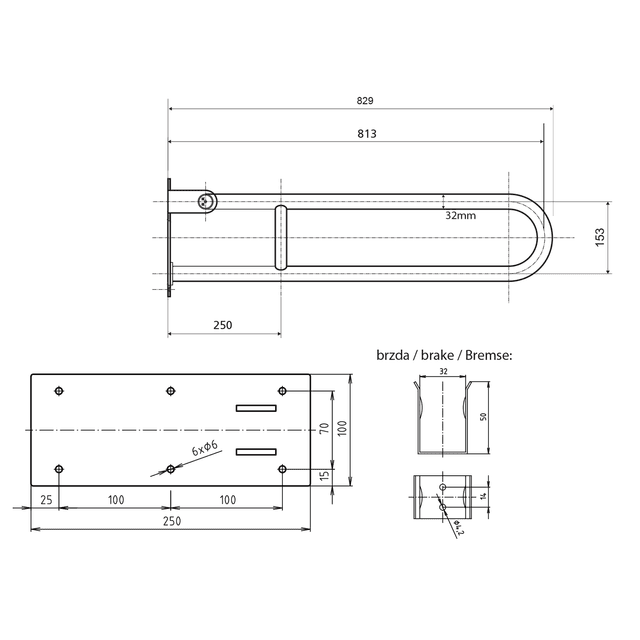 HANDICAP składana poręcz łazienkowa 813mm, biały