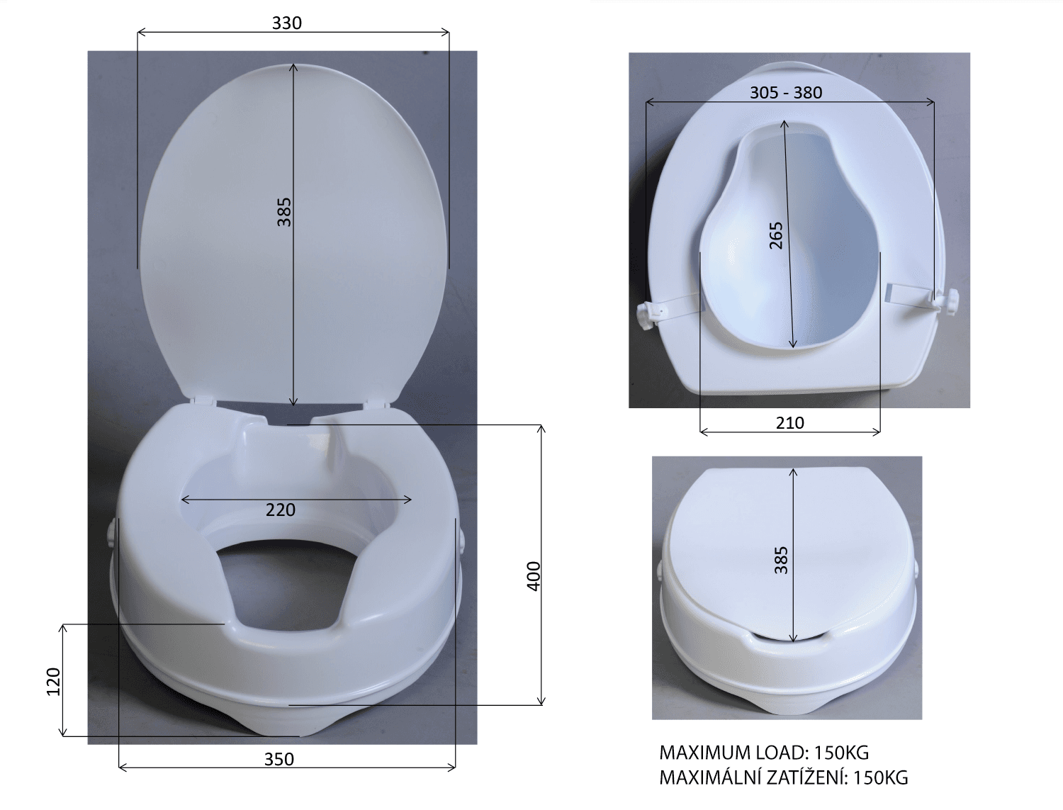 Podwyższona deska WC 10 cm, bez uchwytów