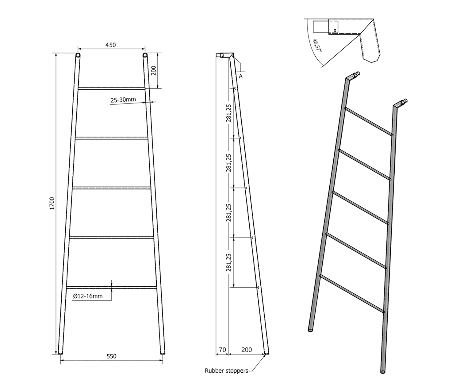 SEGA suszarka na ręczniki czarna 550x1700x70mm