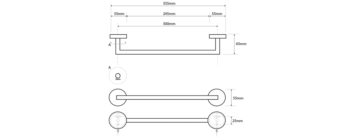 X-STEEL wieszak na ręczniki 355 mm ze stali nierdzewnej