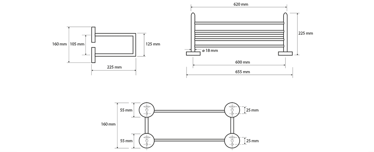 X-ROUND podwójna półka na ręczniki 650mm, chrom (104205102)