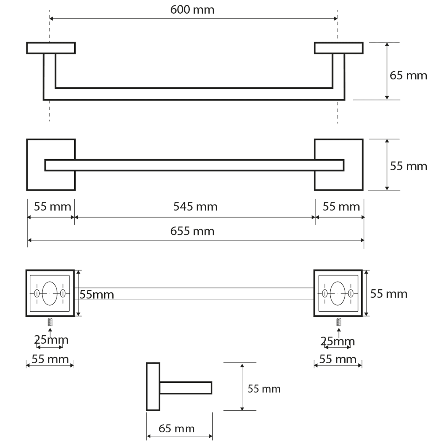 X-SQUARE wieszak na ręczniki 650mm, chrom (132204042)