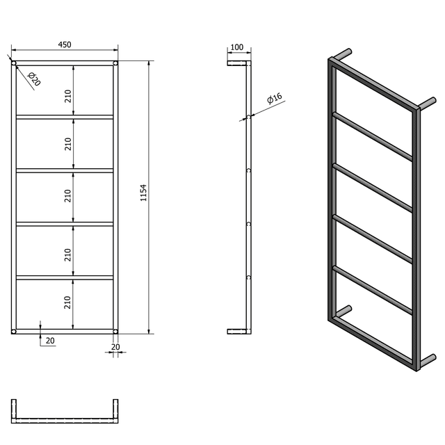SKA wieszak na ręcznik, matowy biały 450x1150x100mm