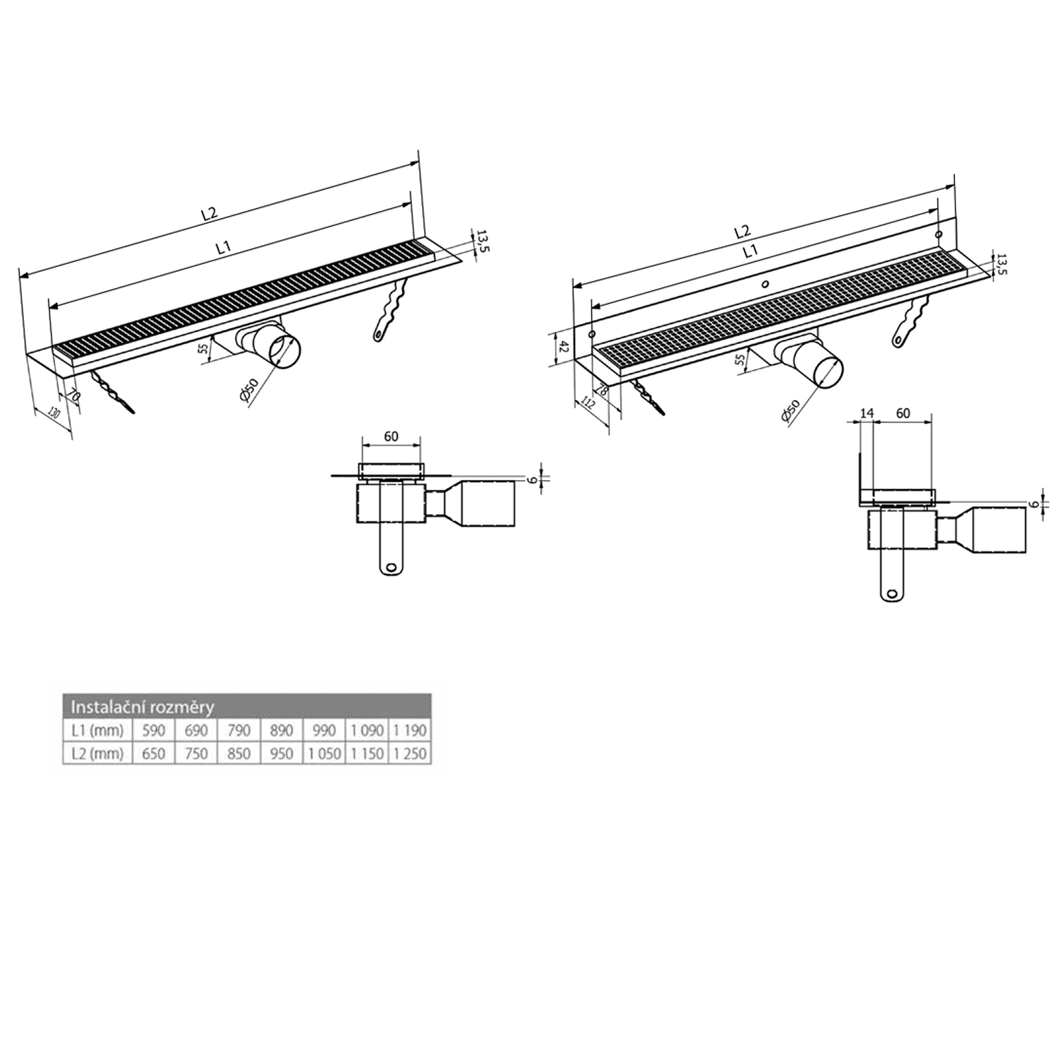 MANUS ONDA odpływ liniowy nierdzewny z rusztem 650x130mm