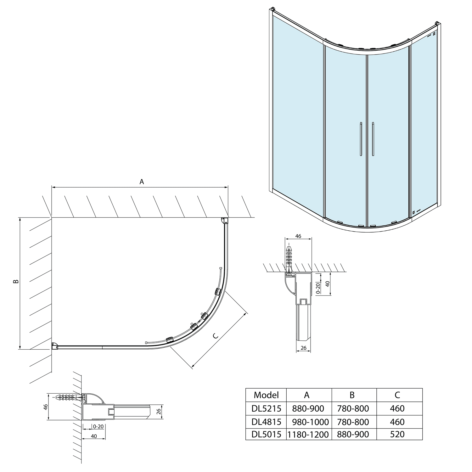 LUCIS LINE prostokątna kabina prysznicowa 1200x900 mm