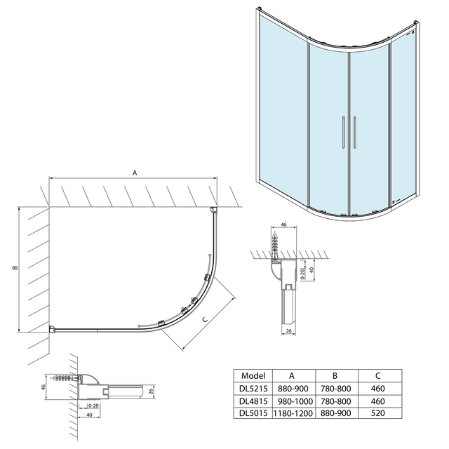 LUCIS LINE prostokątna kabina prysznicowa 1200x900 mm
