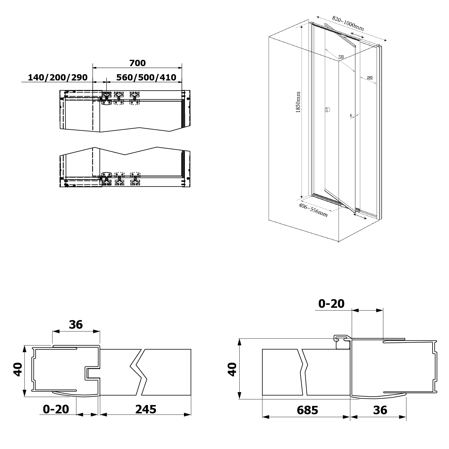 AMICO drzwi wnękowe uchylne 820-1000x1850mm z szkła