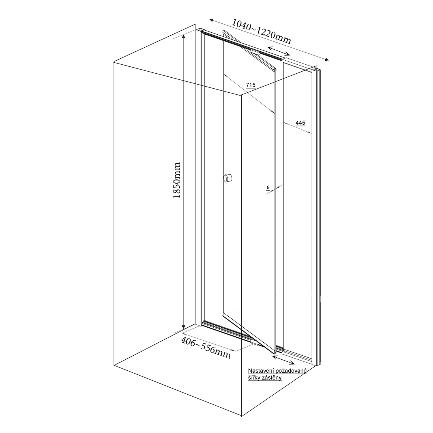 AMICO drzwi prysznicowe wnękowe uchylne 1040-1220x1850mm