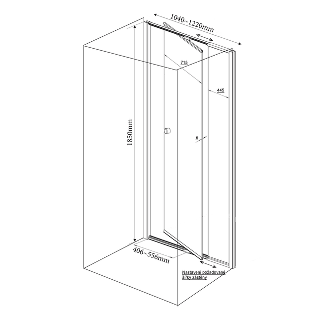AMICO drzwi prysznicowe wnękowe uchylne 1040-1220x1850mm