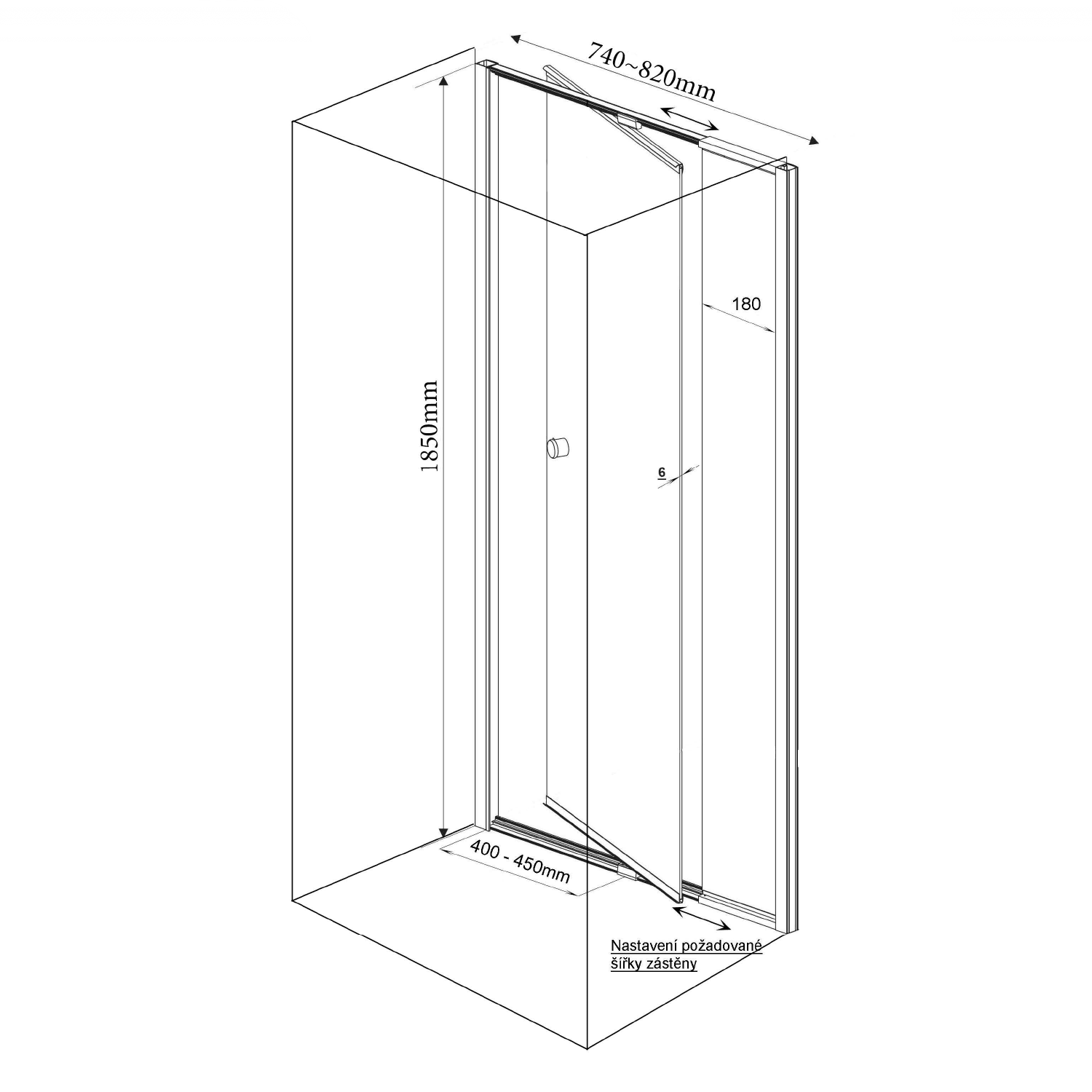 AMICO drzwi prysznicowe uchylne 740-820x1850mm, szkło bezpieczne