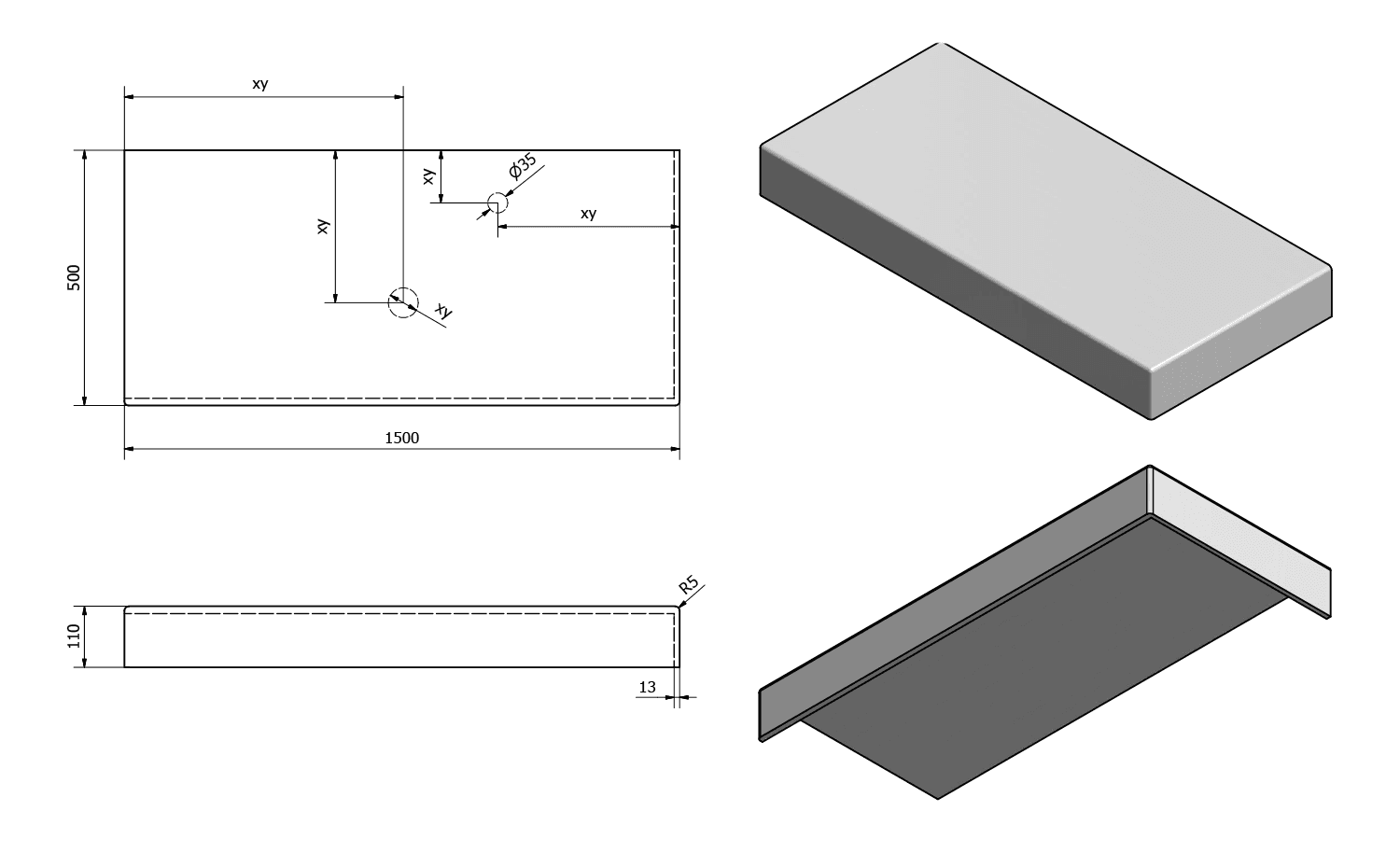 TAILOR blat kompozytowy 150x50 cm, Solid Surface