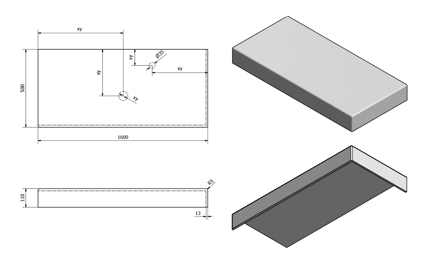 AILOR blat kompozytowy 160x50 cm Solid Surface, wersja R