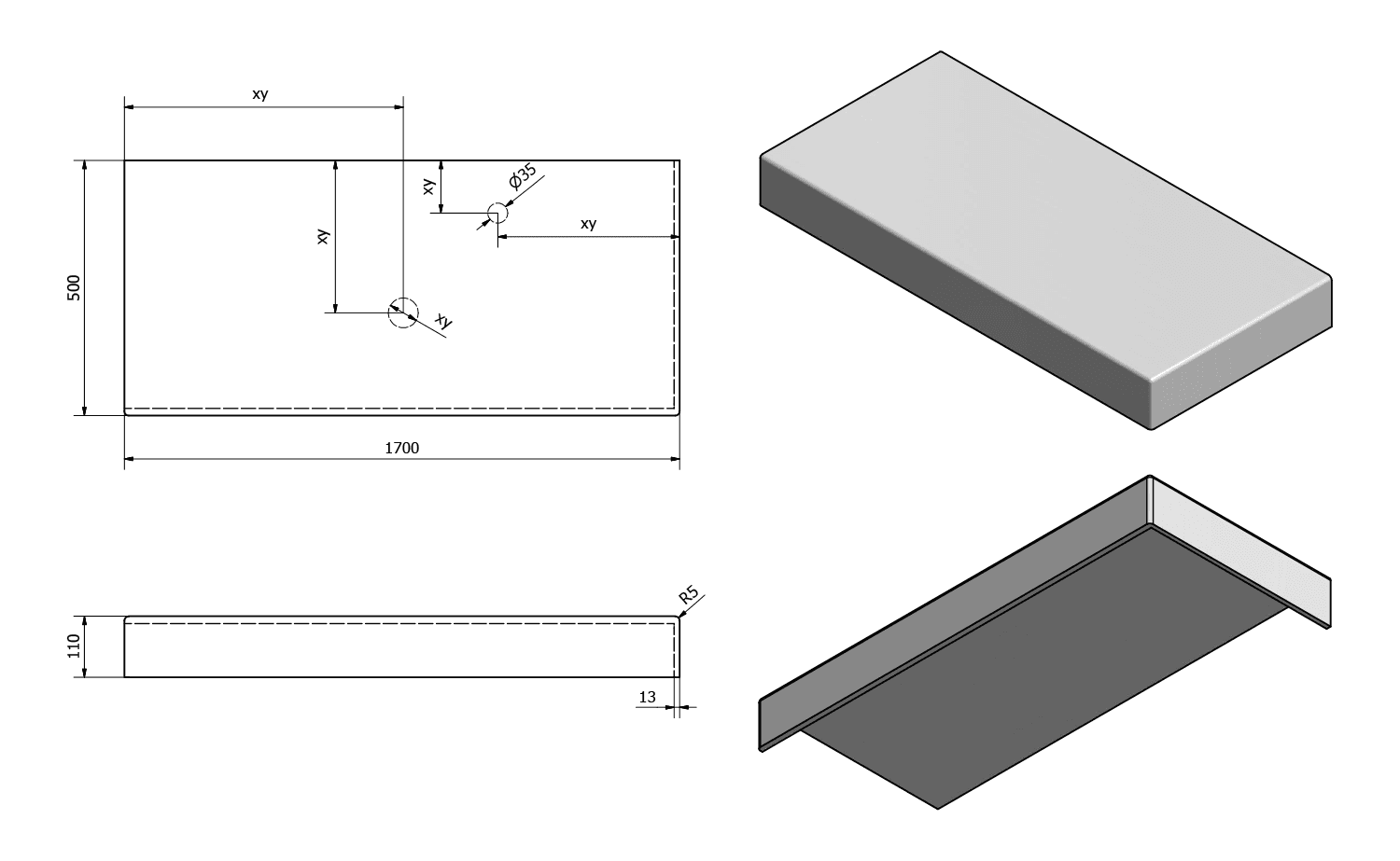 TAILOR blat kompozytowy 170x50 cm, Solid Surface R