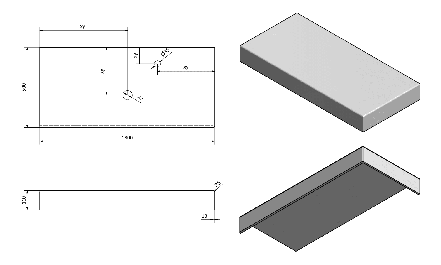 TAILOR blat kompozytowy 180x50 cm Solid Surface R