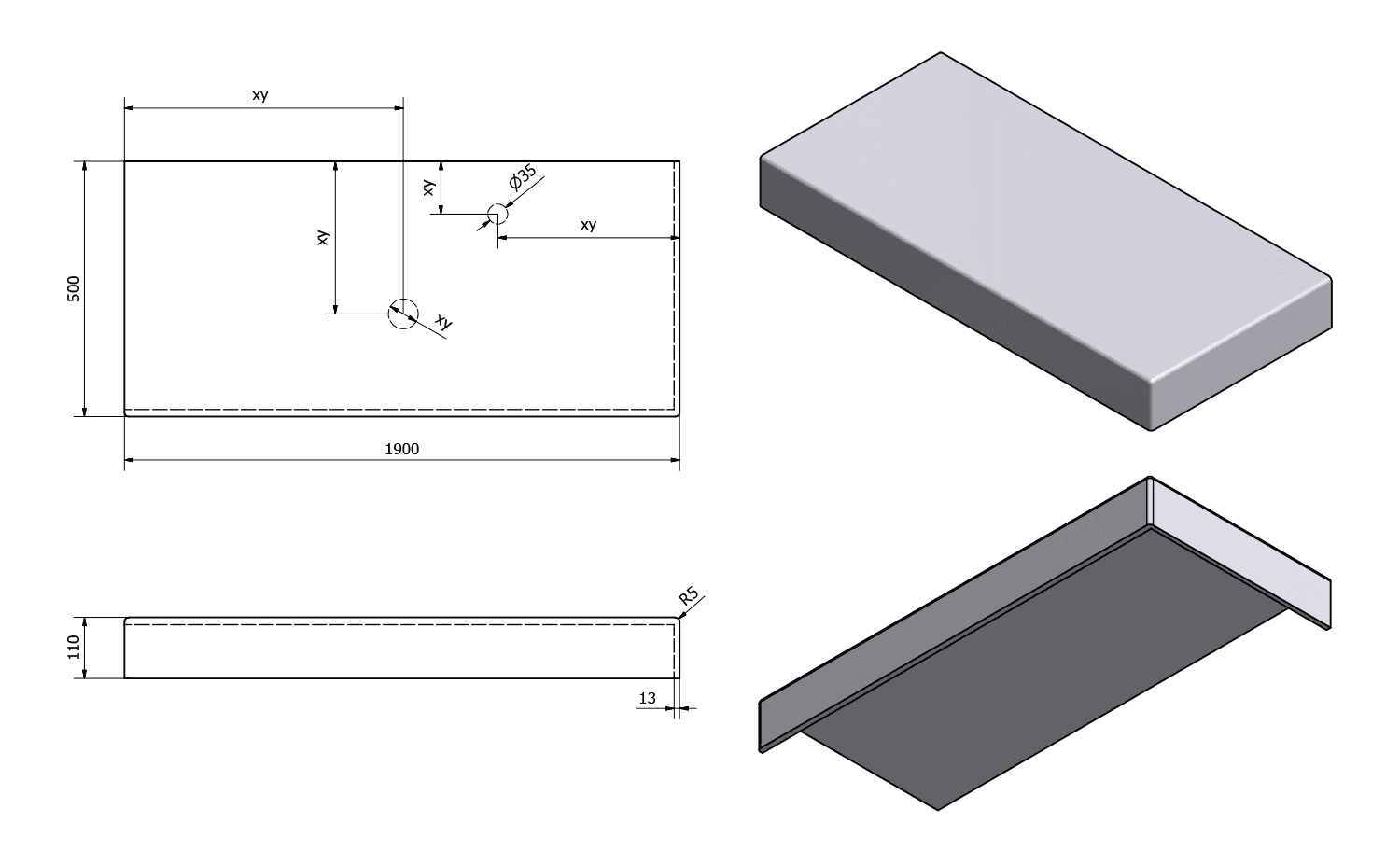 TAILOR blat kompozytowy Solid Surface 190x50 cm, wersja R
