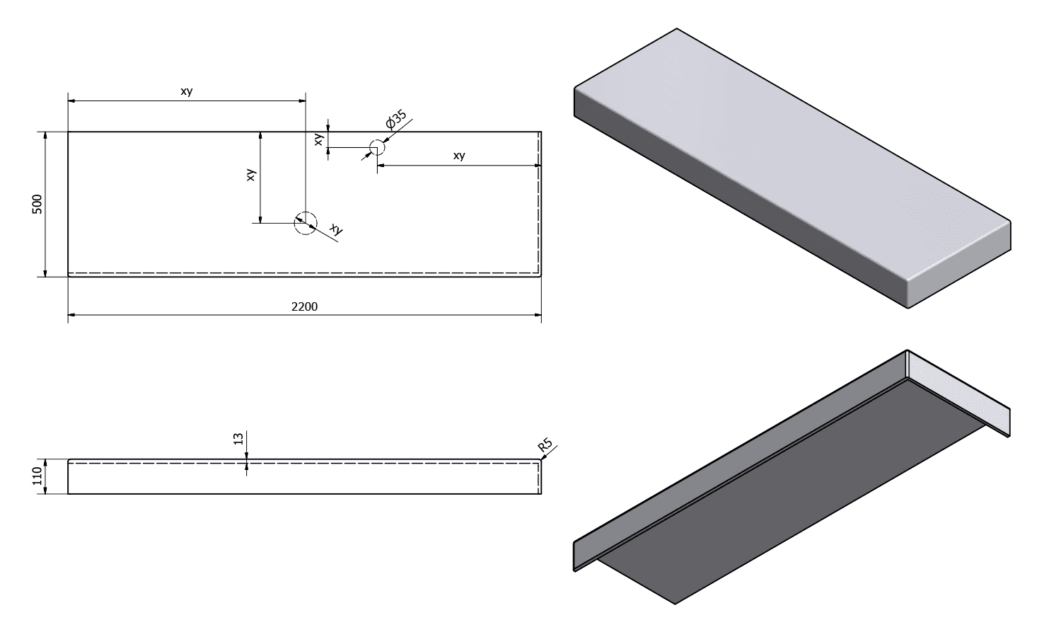 TAILOR blat kompozytowy 220x50 cm R - Solid Surface