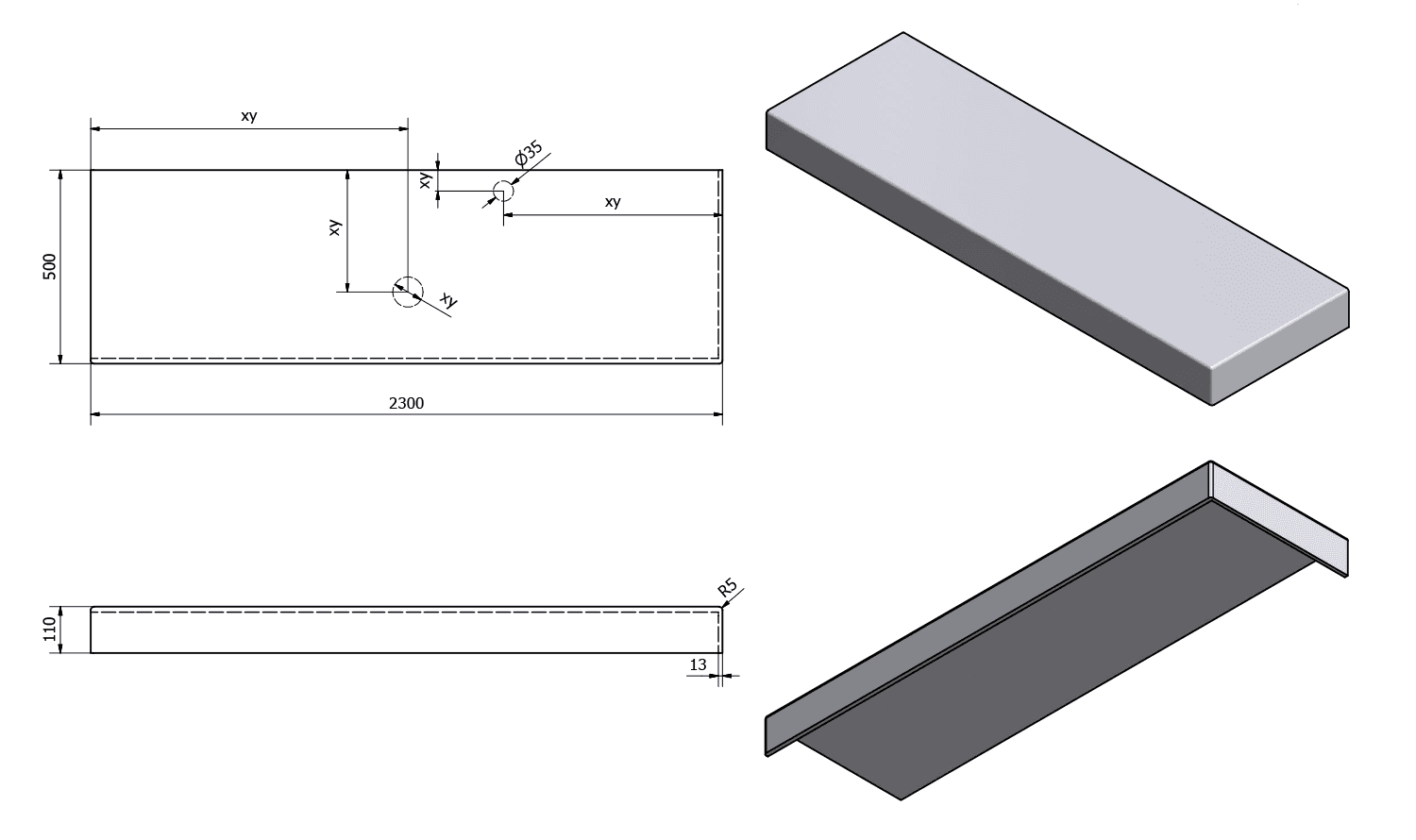 TAILOR blat kompozytowy 230x50 cm R Solid Surface